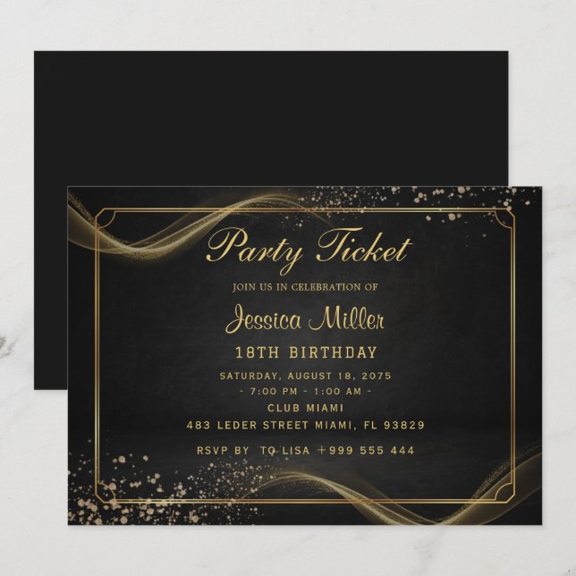 Inbjudan till Golden Party Biljett (Fram/baksida)