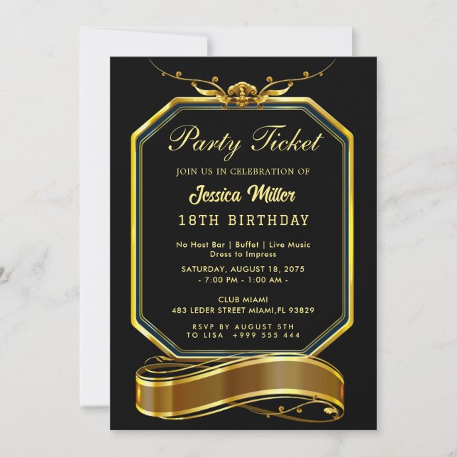 Inbjudan till Golden Party Biljett (Framsida)
