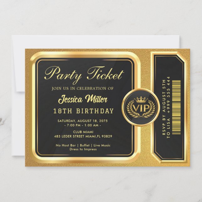 Inbjudan till Golden Party Biljett (Framsida)