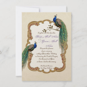 Inbjudan till Golden Peacock & Calligraphy Swirls