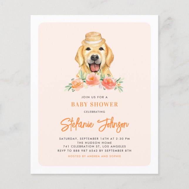 Inbjudan till Golden Retriever Peach Baby Shower (Framsida)
