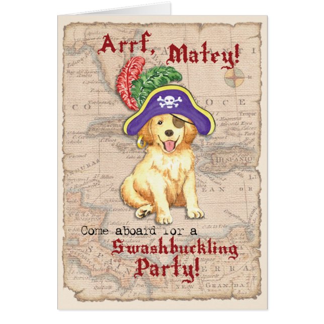 Inbjudan till Golden Retriever Pirat OBS Kort (Framsidan)