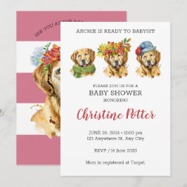 Inbjudan till Golden Retriever Watercolor Baby Sho