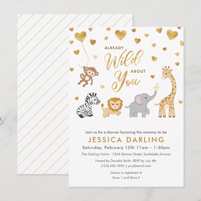 Inbjudan till Golden Safari Baby Shower-tema (Fram/baksida)
