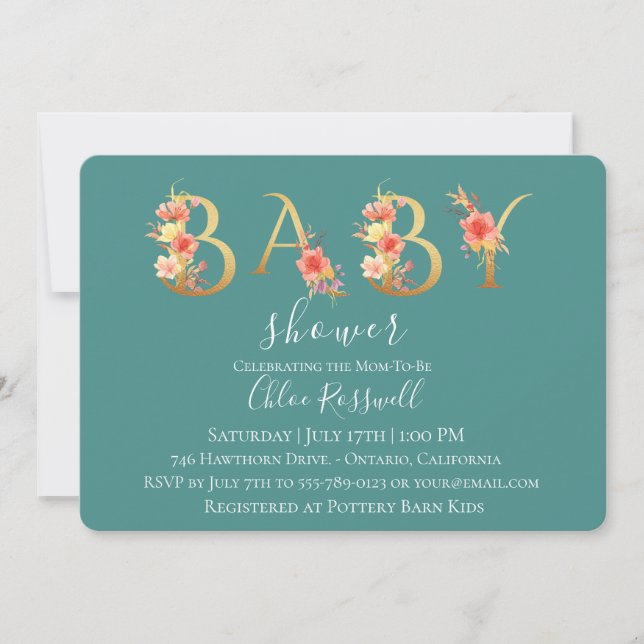 Inbjudan till Golden Sunset Blommigt Baby Shower (Framsida)