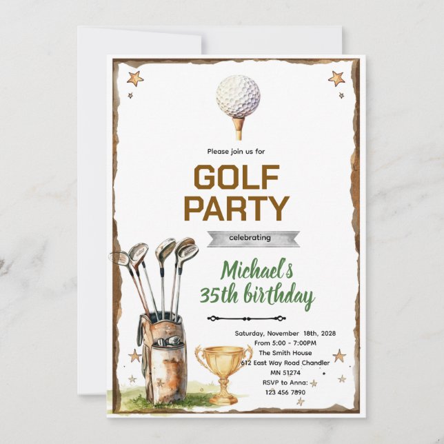 Inbjudan till golf tema fest (Framsida)