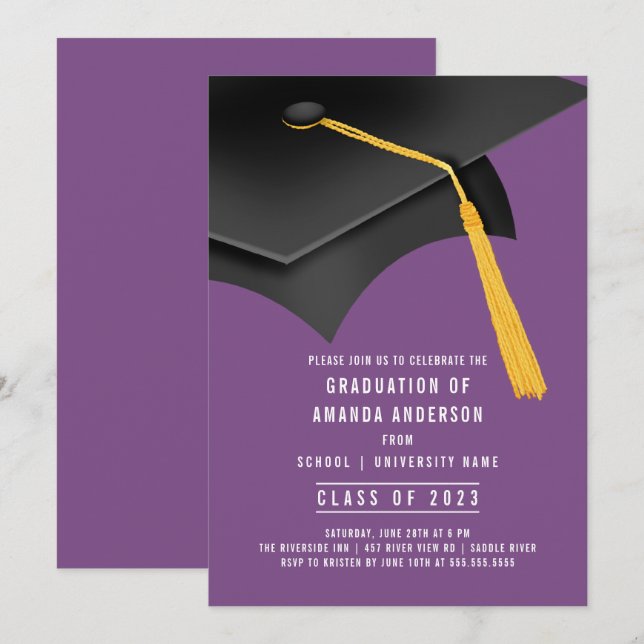 Inbjudan till Grad Cap Lila Studentfest  (Fram/baksida)