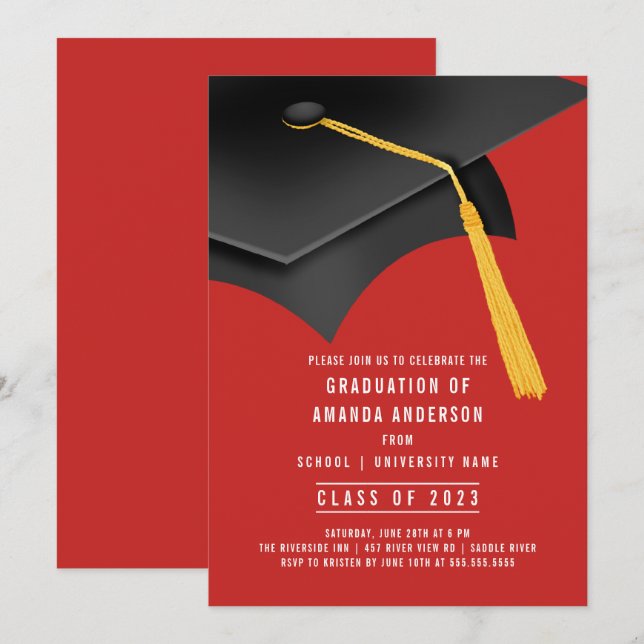 Inbjudan till Grad Cap Red-Studentfest (Fram/baksida)