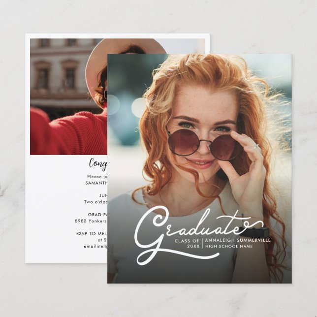 Inbjudan till Grad Photos Party i studenten 2025 (Fram/baksida)