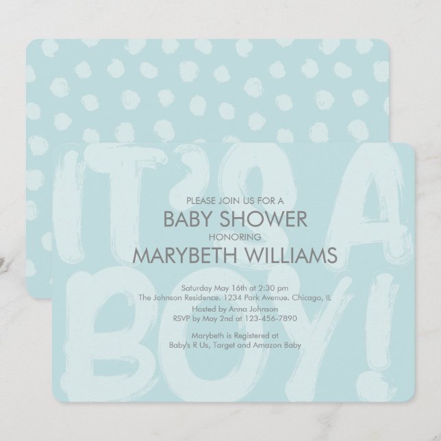 Inbjudan till Graffiti Blue Baby Shower (Fram/baksida)