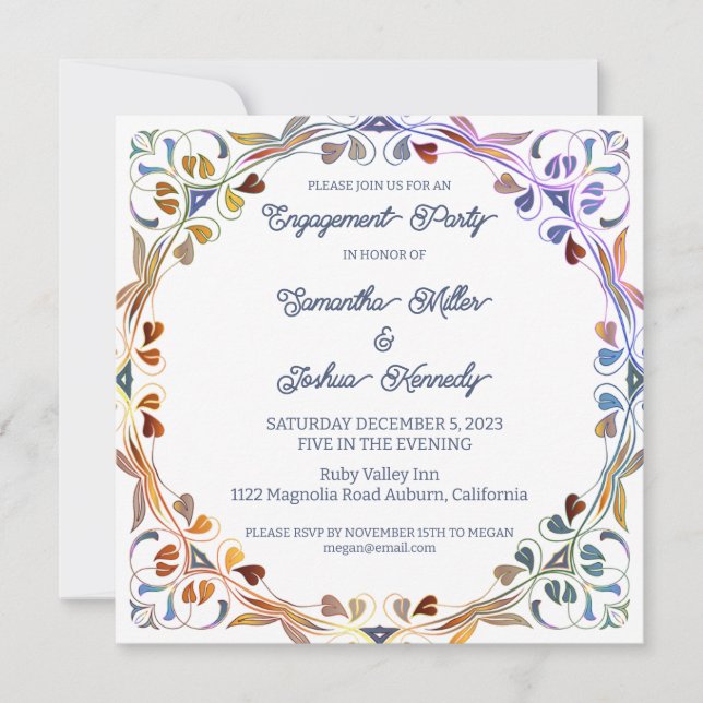 Inbjudan till Gräns-Förlovningsfesten för färgfull (Framsida)