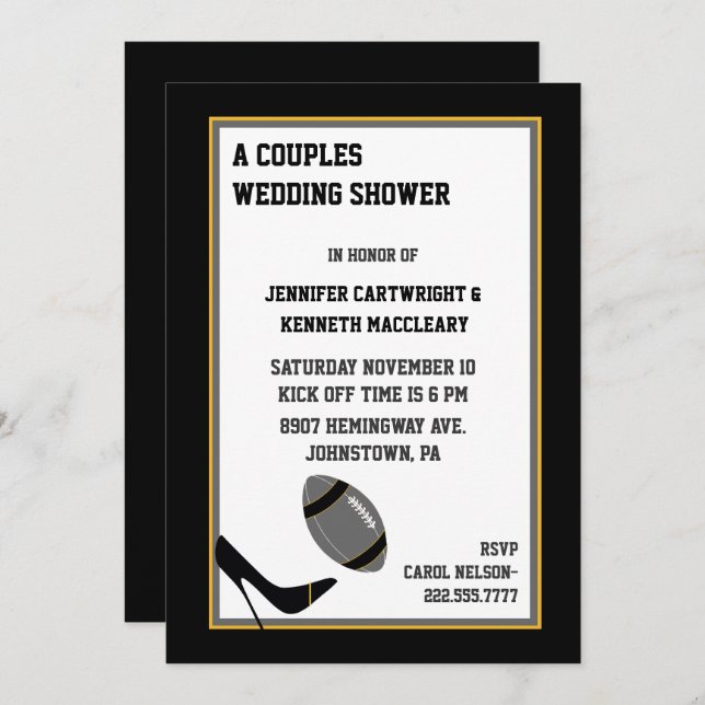 Inbjudan till grått & Black Football Möhippa (Fram/baksida)