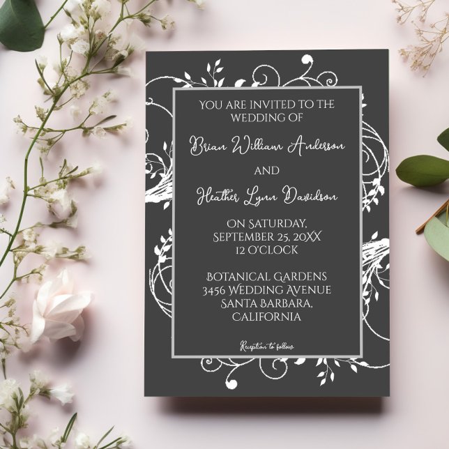 Inbjudan till grått-blommor (Gray Flourish Wedding Invitation)