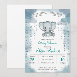 Inbjudan till grått Elephant Watercolor Baby Showe