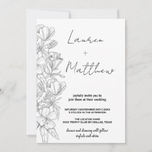 Inbjudan till grått Flower Art Wedding