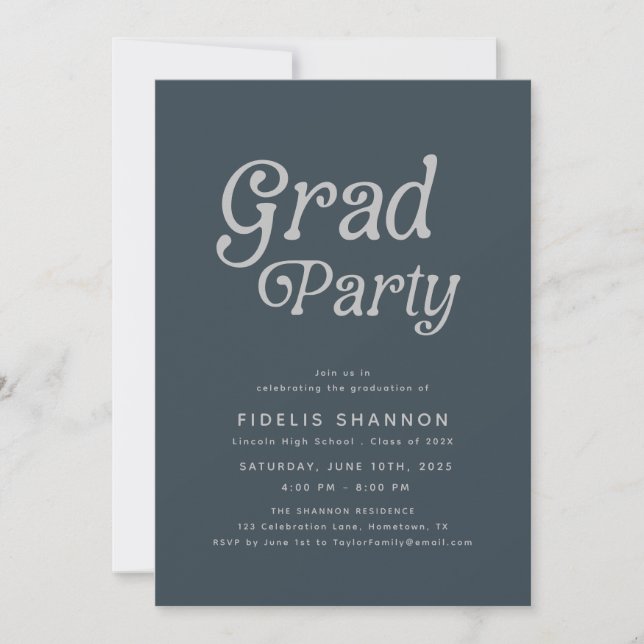 Inbjudan till grått Grad Party Retro Studenten (Framsida)