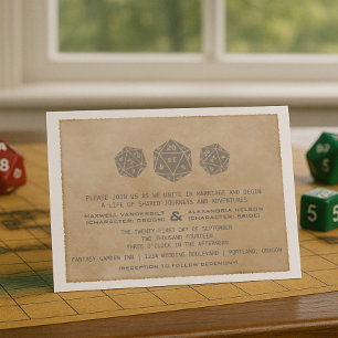 Inbjudan till grått Grunge D20 Dice Gamer Wedding