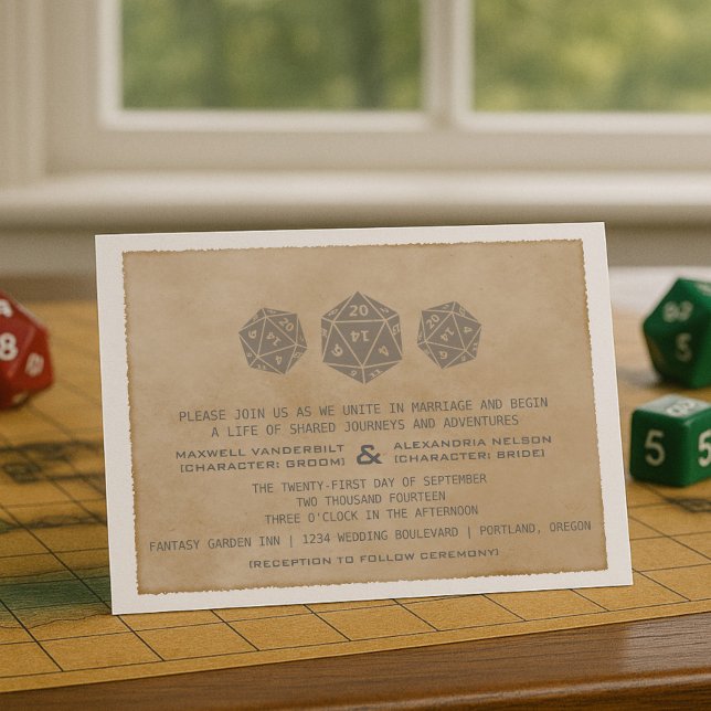 Inbjudan till grått Grunge D20 Dice Gamer Wedding (Gray Grunge D20 Dice Gamer Wedding Invitation)
