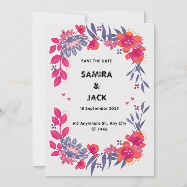 Inbjudan till grått Red Blommigt Wedding (Framsida)