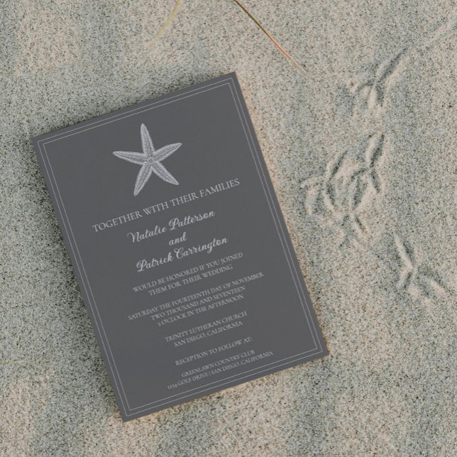 Inbjudan till grått Starfish bröllop (Gray Starfish Wedding Invitation)