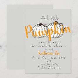 Inbjudan till grått-vit pumpa för babydusch