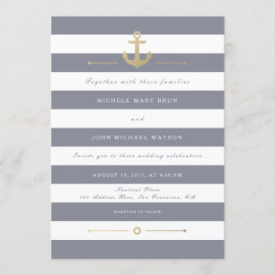 Inbjudan till grått White Stripe Nautical Wedding