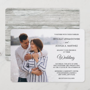 Inbjudan till grått Wood Back Photo Template Weddi