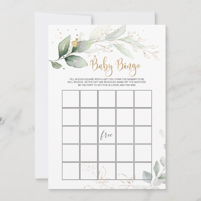 Inbjudan till Greenery Baby Shower Bingo/Traits Ga (Framsida)