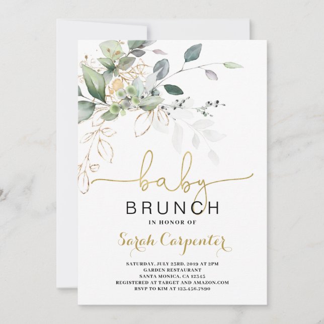 Inbjudan till Greenery Baby Shower Brunch (Framsida)