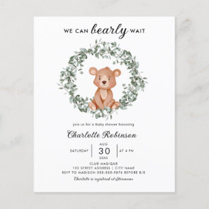 Inbjudan till Greenery Baby Shower för budgetNalle