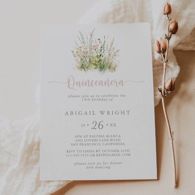Inbjudan till Greenery Boho Wildblomma Quinceañera (Skapare uppladdad)