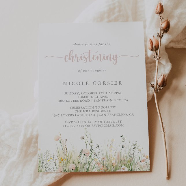 Inbjudan till Greenery Boho Wildblomme Christening (Skapare uppladdad)