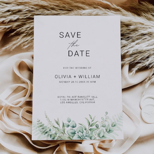 Inbjudan till Greenery Bröllop spara datum (Greenery Wedding Save the Date Invitation)