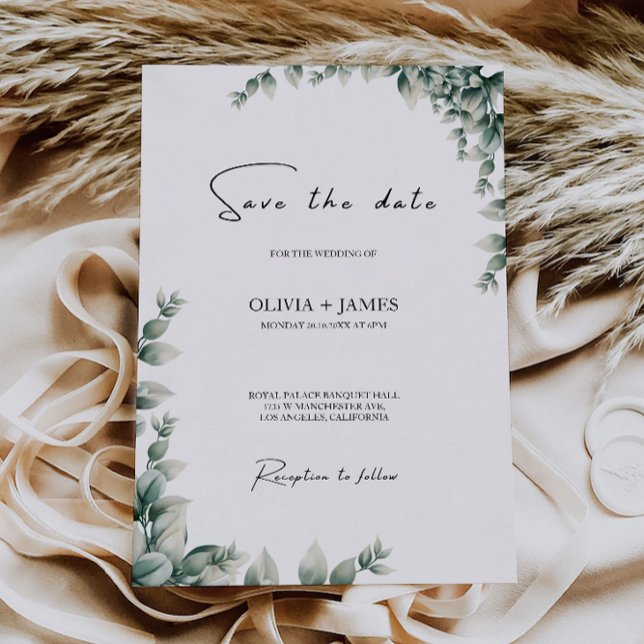 Inbjudan till Greenery Bröllop spara datum (Greenery Wedding Save the Date Invitation)