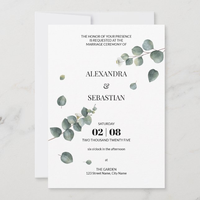 Inbjudan till Greenery Eucalyptus Wedding (Framsida)