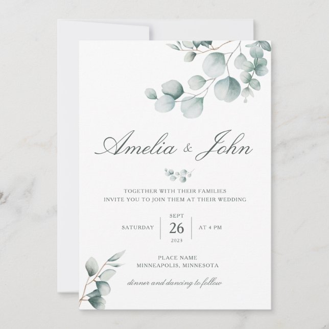 Inbjudan till Greenery Eucalyptus Wedding (Framsida)