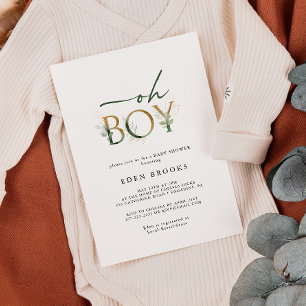 Inbjudan till Greenery och Guld Boy Baby Shower