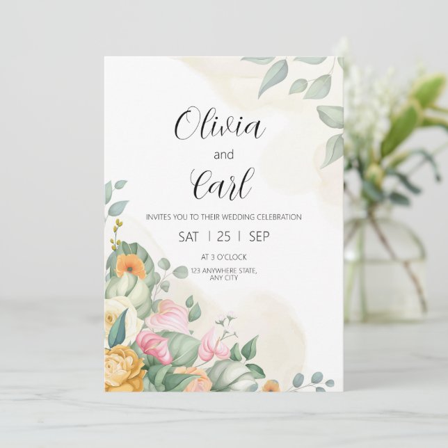 Inbjudan till Greenery Wedding Eucalyptus Bröllop (Stående Fram)