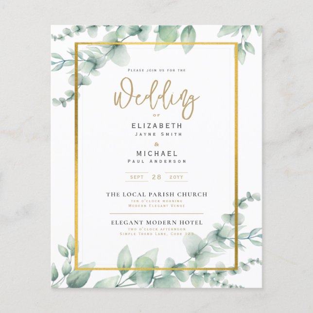 Inbjudan till Greenery Wedding Eucalyptus White Gu (Framsida)