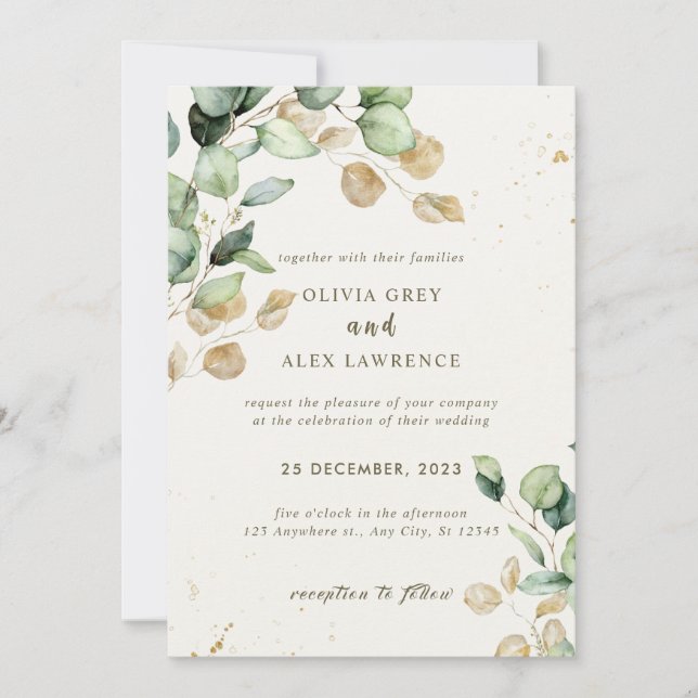 Inbjudan till Greenery Wedding från budgetdamm Ele (Framsida)