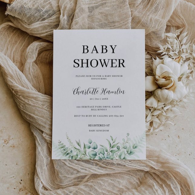 Inbjudan till Grey Baby Shower (Greenery Baby Shower Invitation)