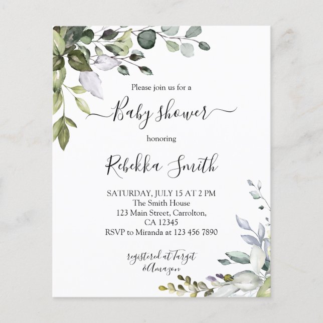 Inbjudan till Grey Baby Shower för budget (Framsida)