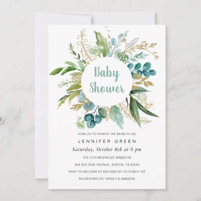 Inbjudan till Grey Botanical Baby Shower Boy (Framsida)