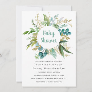 Inbjudan till Grey Botanical Baby Shower Boy