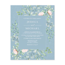 Inbjudan till Grey Cream Ro Dusty Blue Wedding