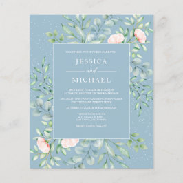 Inbjudan till Grey Cream Ro Dusty Blue Wedding Flygblad