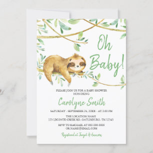 Inbjudan till Grey Cute Sloth Baby Shower