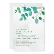 Inbjudan till Grey Eucalyptus Baby Shower