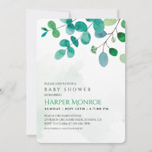Inbjudan till Grey Eucalyptus Baby Shower