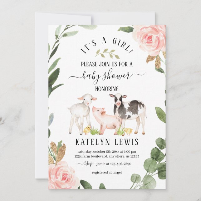 Inbjudan till Grey Farm Baby Shower (Framsida)